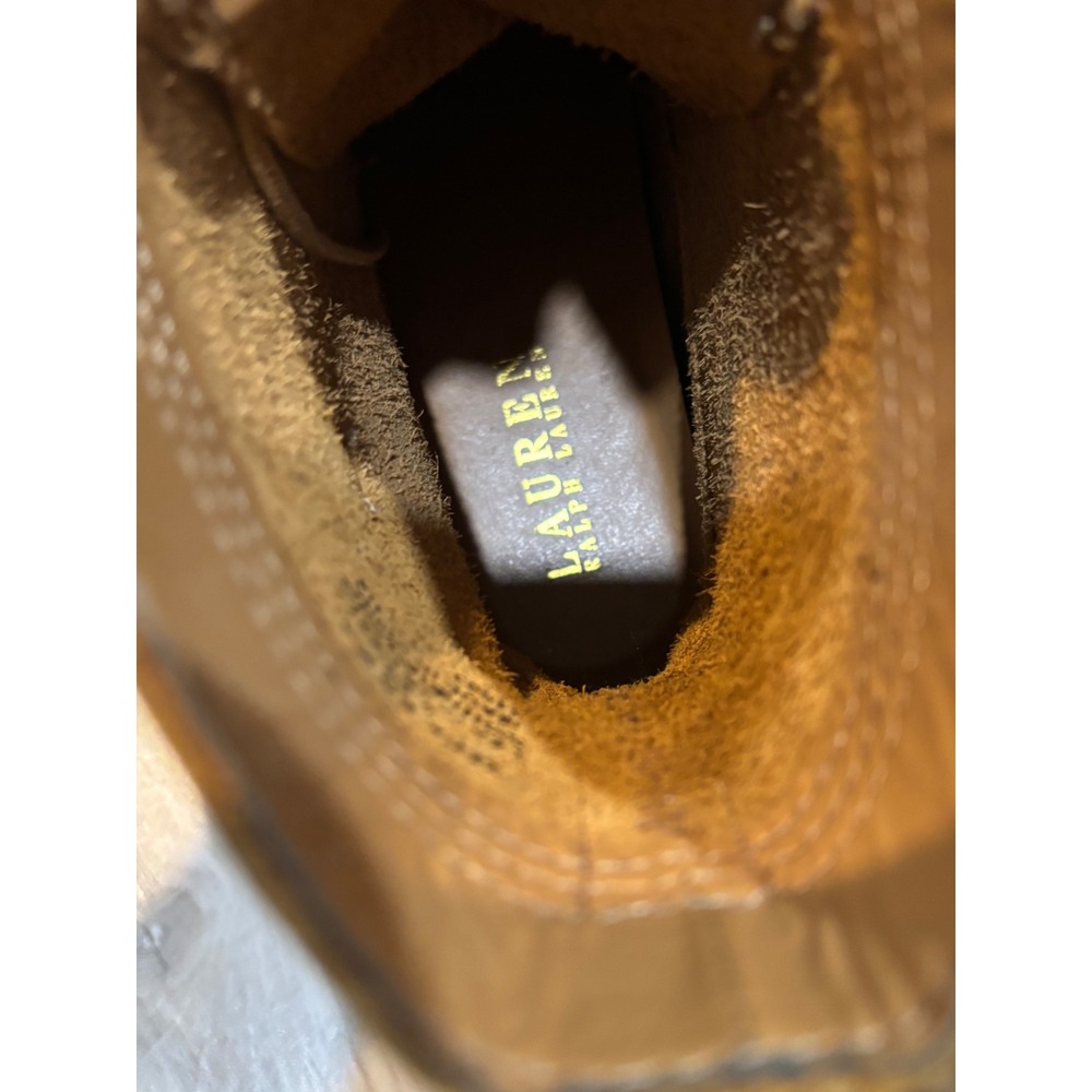 Lauren Ralph Lauren Zera Leather Combat Boots Tan Wheat Buckle Moc Toe 8.5B - Picture 7 of 10